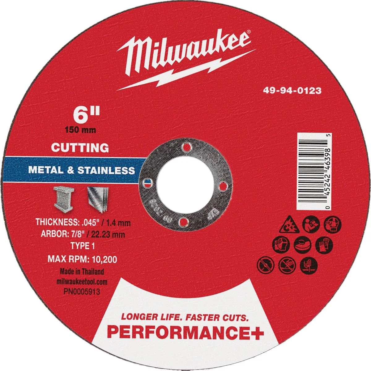 Genuine Milwaukee Type 1 6 In. x .045 In. x 7 8 In. Performance-Plus Metal Cut-Off Wheel First-Class