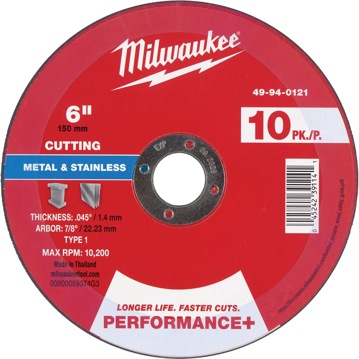 Smart Milwaukee Type 1 6 In. x 0.045 In. x 7 8 In. Performance Metal Cut Off Wheel Durable