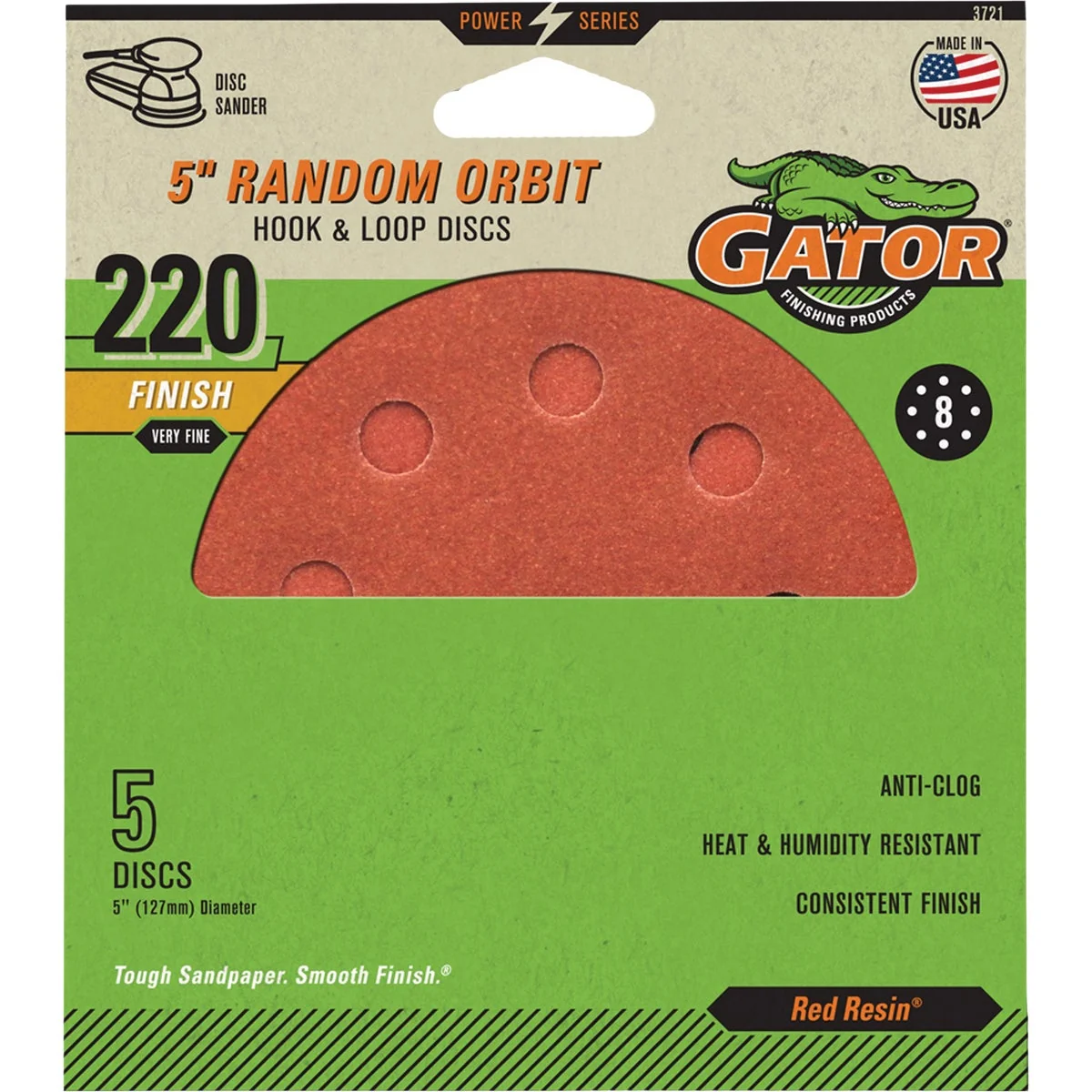 Pure Gator 5 In. 8-Hole 120-Grit Hook Loop Sanding Disc 5-Pack Efficient