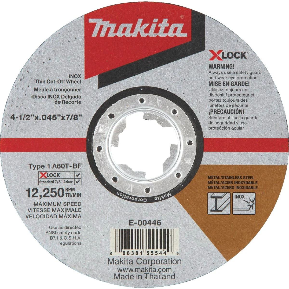 Green Makita X-LOCK Type 1 4-1 2 In. x 0.045 In. x 7 8 In. Metal Thin Cut-Off Wheel Top-Quality