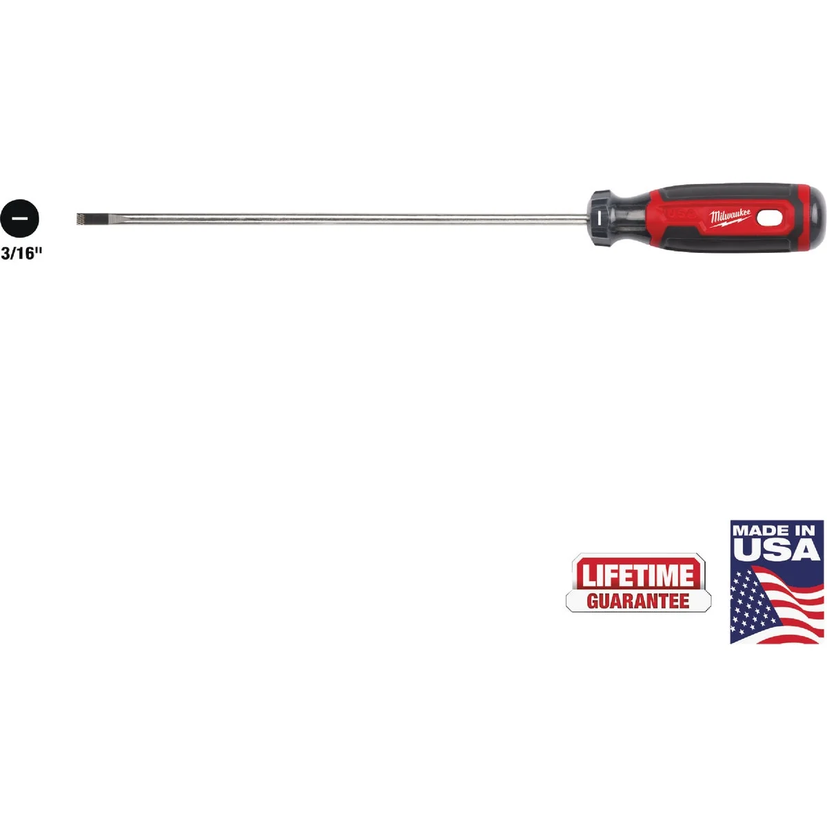 Official Milwaukee 3 16 In. x 8 In. Cushion Grip Cabinet Tip Slotted Screwdriver USA Authentic