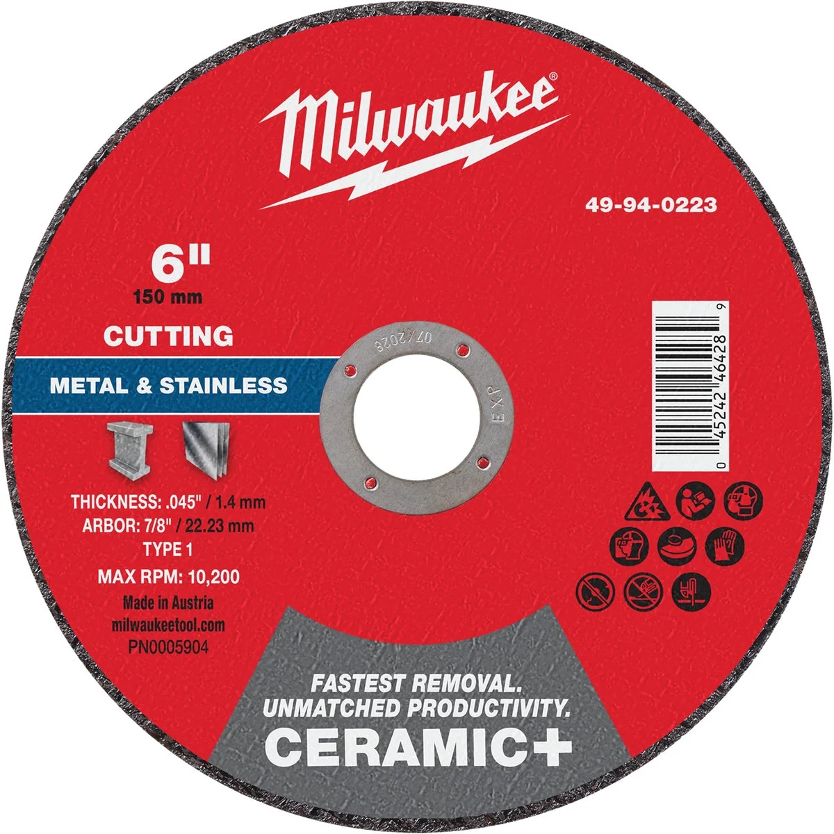Functional Milwaukee Type 1 6 In. x .045 In. x 7 8 In. Ceramic-Plus Metal Cut-Off Wheel Casual