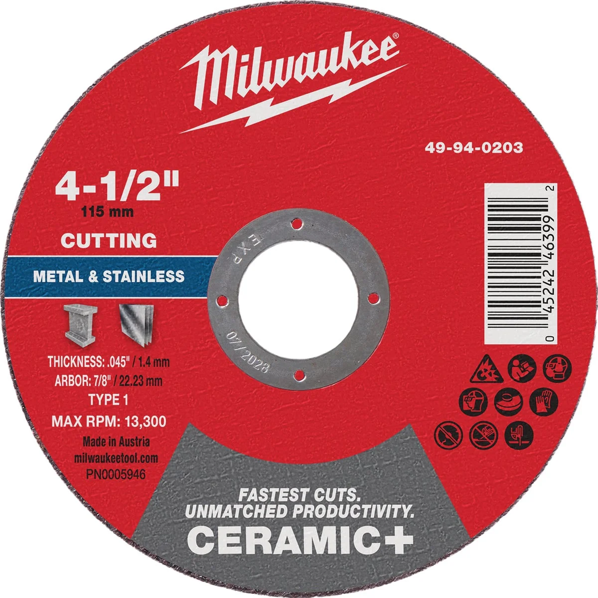 Easy-to-Use Milwaukee Type 1 4-1 2 In. x .045 In. x 7 8 In. Ceramic-Plus Metal Cut-Off Wheel Prestigious