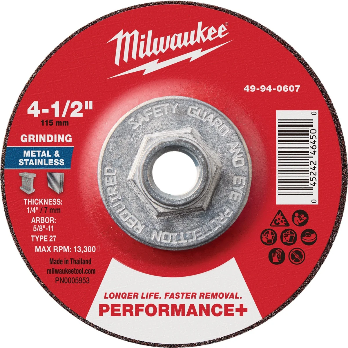 Enhanced Milwaukee Type 27 4-1 2 In. x 1 4 In. x 5 8 In.-11 Performance-Plus Metal Grinding Cut-Off Wheel Innovative
