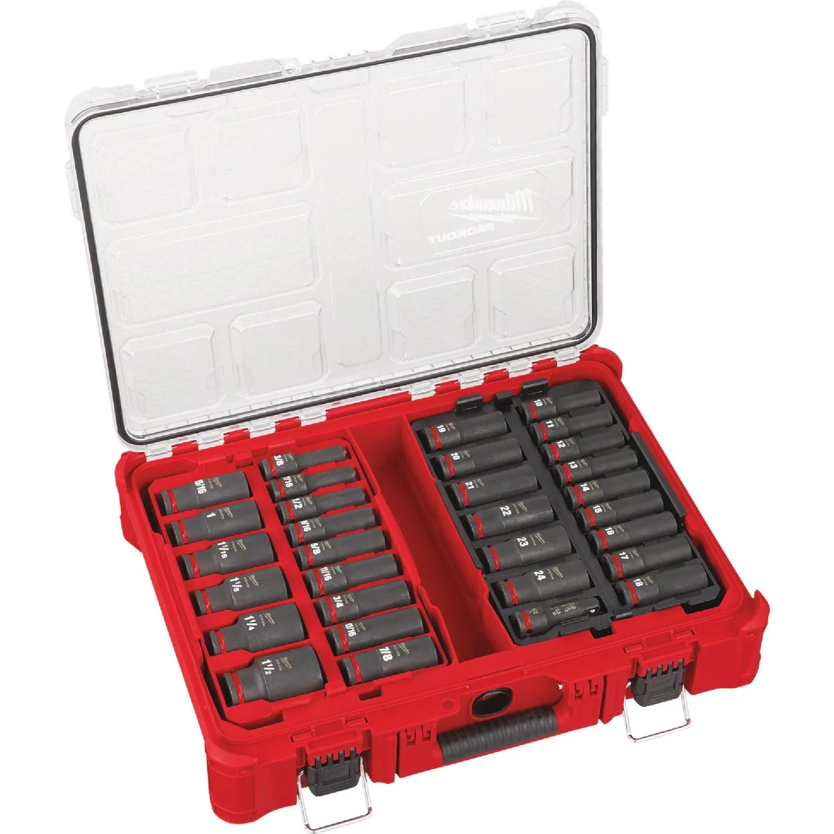 Advanced Milwaukee SHOCKWAVE Standard Metric 1 2 In. Drive 6-Point Deep Impact Driver Set with PACKOUT Organizer 31-Piece Exceptional