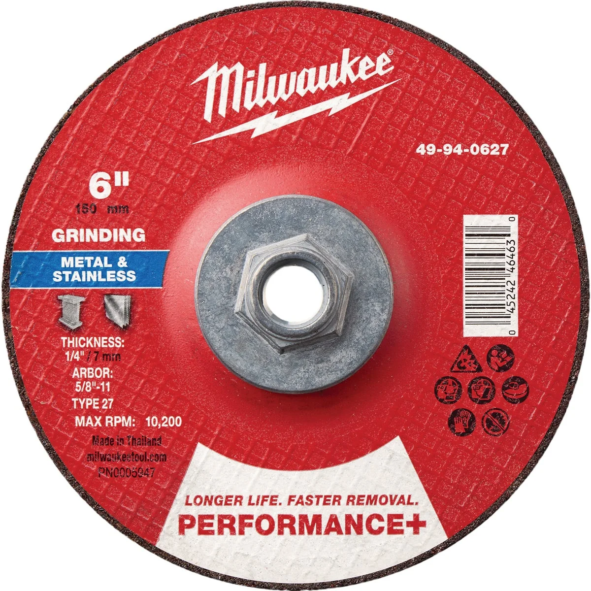 Fast Milwaukee Type 27 6 In. x 1 4 In. x 5 8 In.-11 Performance-Plus Metal Grinding Cut-Off Wheel Premium Material