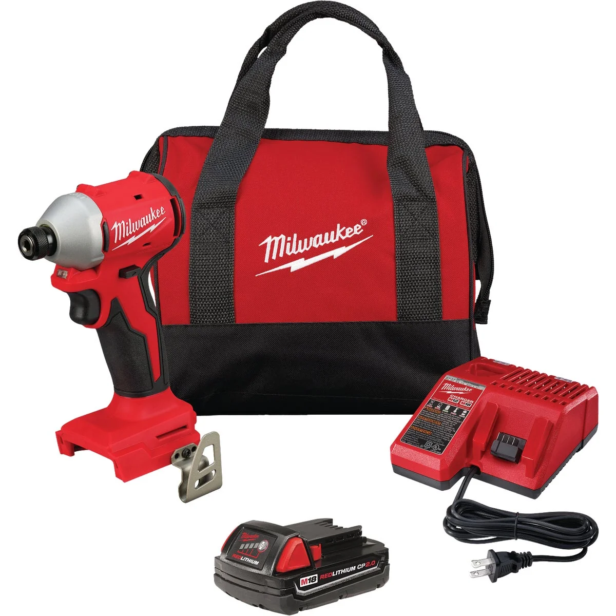 Solid Milwaukee M18 1 4 In. Brushless Cordless Compact Hex Impact Driver Kit with CP2.0 Battery Charger Natural