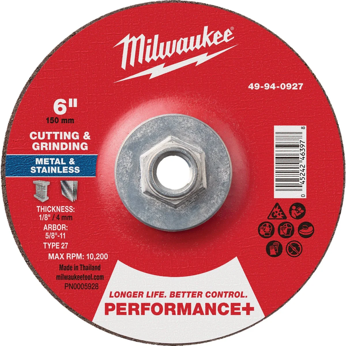 Breathable Milwaukee Type 27 6 In. x 1 8 In. x 5 8 In.-11 Performance-Plus Dual Metal Cut Grind Wheel Top-Quality