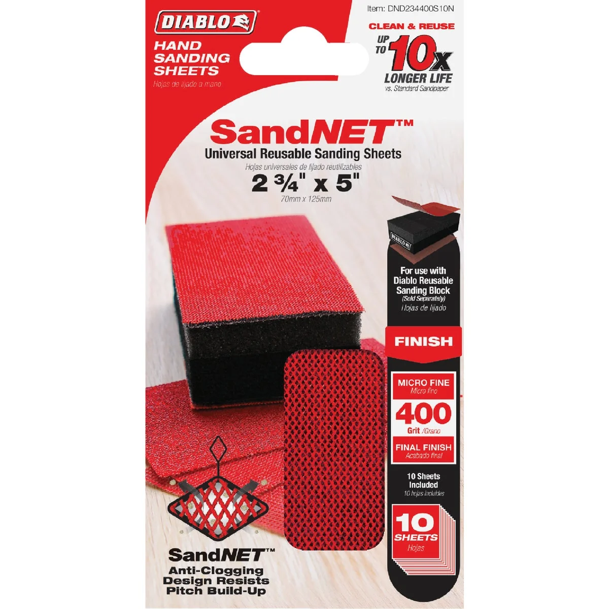 Effective Diablo SandNET 2-3 4 In. x 5 In. 400-Grit Reusable Hand Sander Refill Sheets 10-Pack Original Design