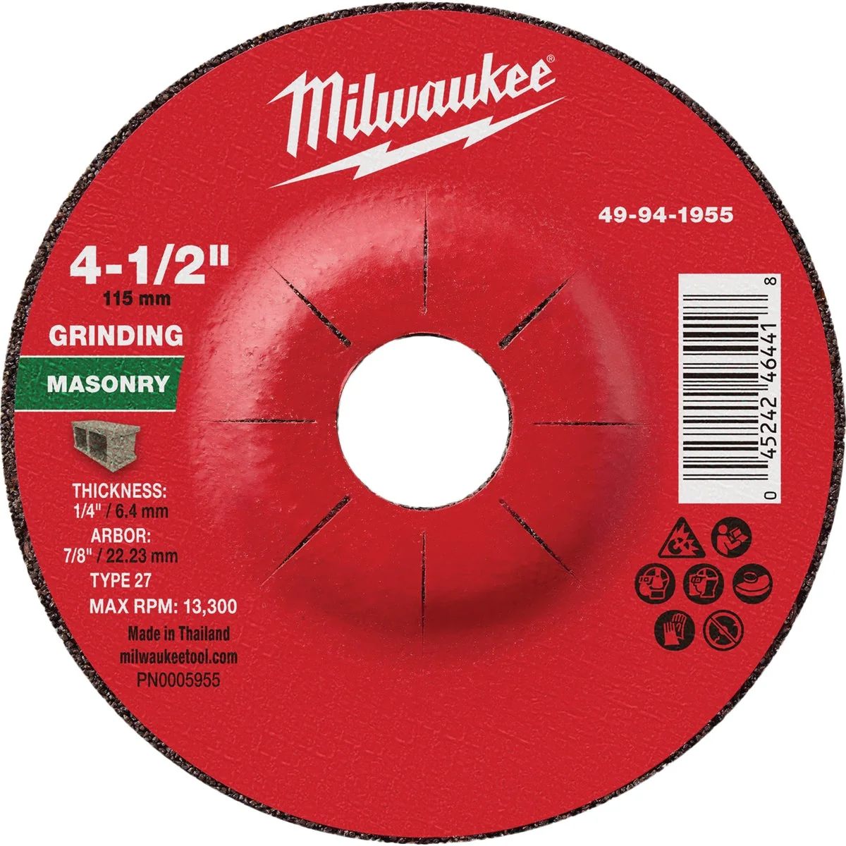 Professional Milwaukee Type 27 4-1 2 In. x 1 4 In. x 7 8 In. Masonry Grinding Wheel Fine Crafted