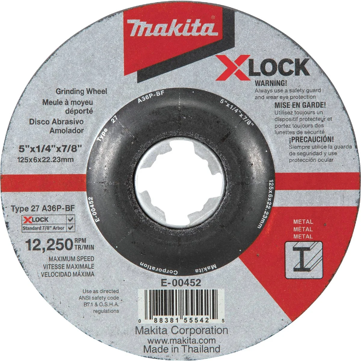 Trusted Makita X-LOCK Type 27 5 In. x 1 4 In. x 7 8 In. Metal Grinding Cut-Off Wheel Soft
