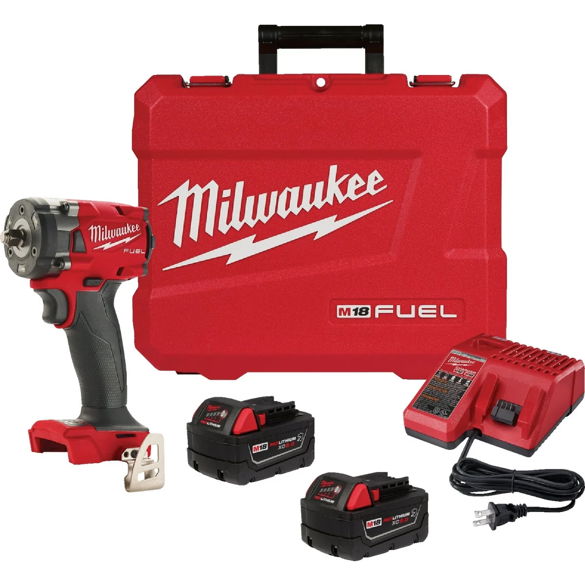 Clean Milwaukee M18 FUEL Brushless 3 8 In. Compact Cordless Impact Wrench Kit with Friction Ring 2 5.0 Ah Resistant Batteries Charger Dependable