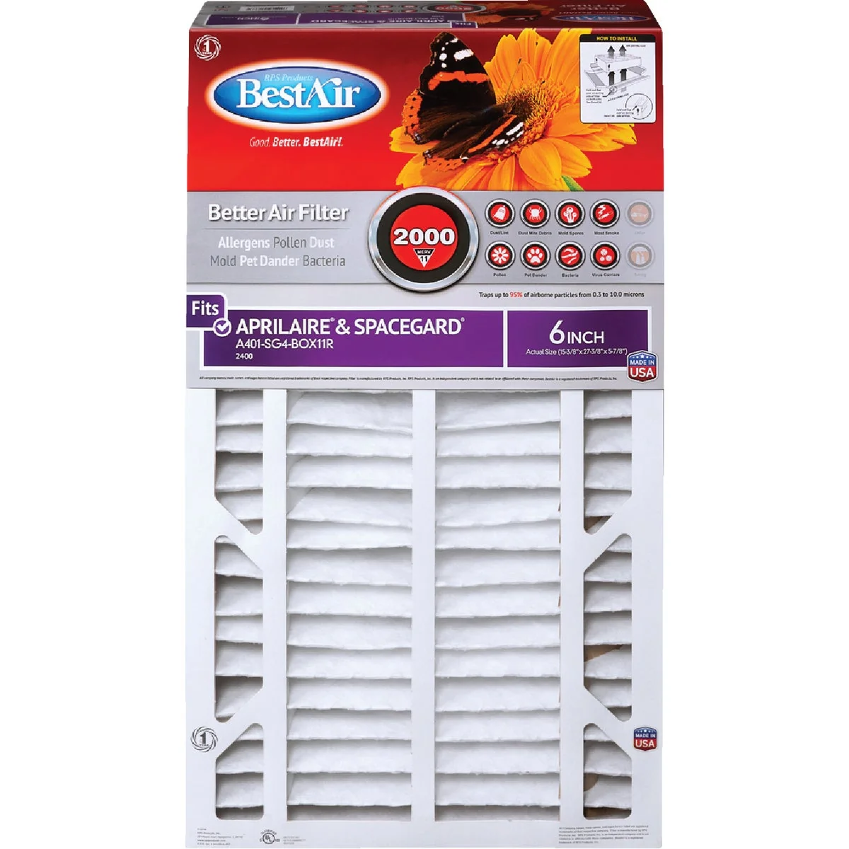 Organic Air 16 In. x 27 In. x 6 In. Aprilaire SpaceGard MERV 11 Deep Pleat Furnace Filter with Cardboard Frame Minimalist
