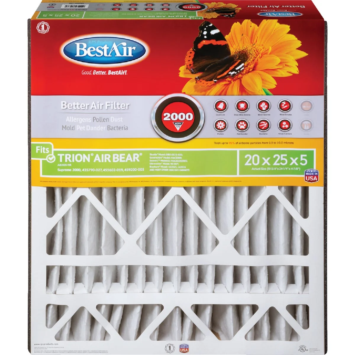 Enhanced Air 20 In. x 25 In. x 5 In. Trion Air Bear MERV 11 Deep Pleat Furnace Filter Specialty
