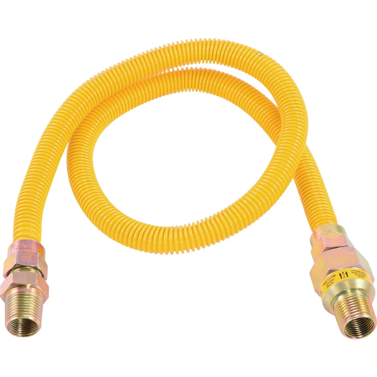 Responsible Eastman 1 2 In. OD x 36 In. 1 2 In. MIP Tapped 3 8 In. FIP x 1 2 In. MIP Tapped 3 8 In. FIP Coated Stainless Steel Gas Connector with ArmorBoost Excess Flow Valve First-Class