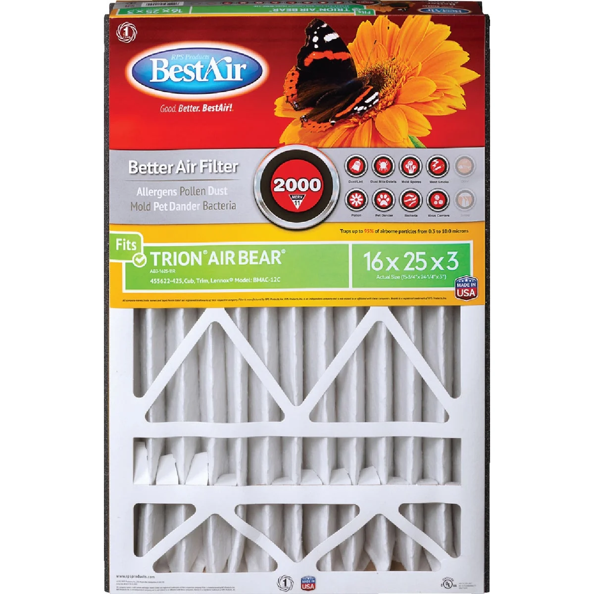 Flexible Air 16 In. x 25 In. x 3 In. Trion Air Bear MERV 11 Deep Pleat Furnace Filter Genuine