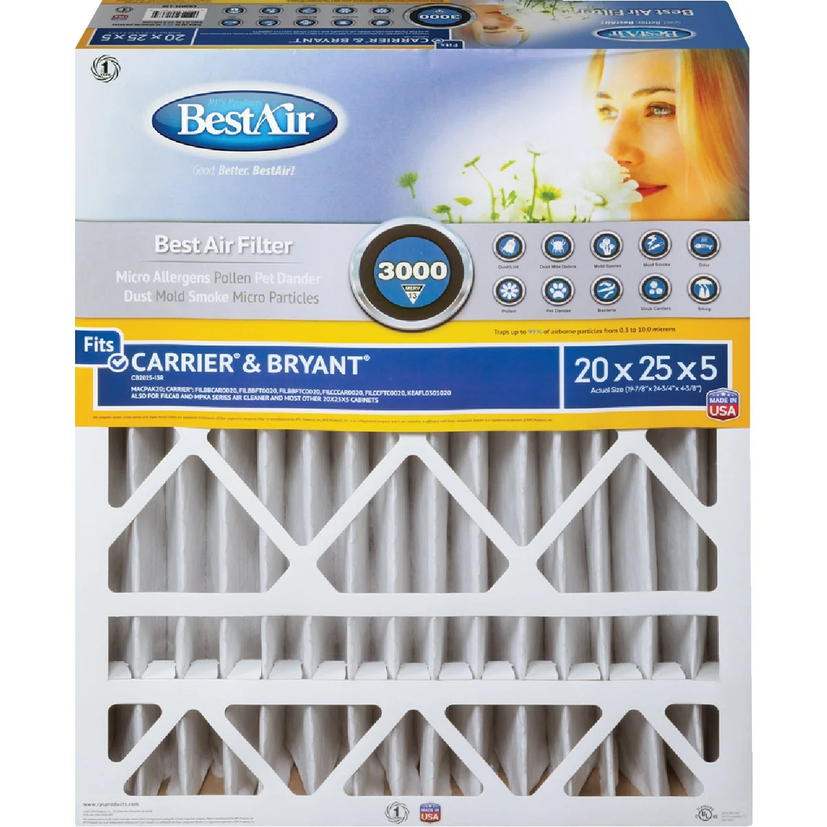 Refined Air 20 In. x 25 In. x 5 In. Carrier Bryant MERV 13 Deep Pleat Furnace Filter User-Friendly