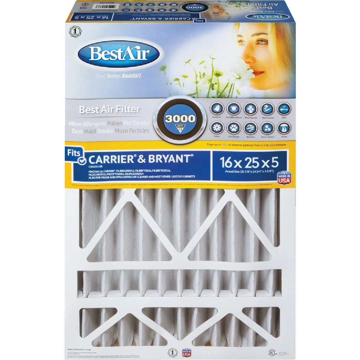 Selected Air 16 In. x 25 In. x 5 In. Carrier Bryant MERV 13 Deep Pleat Furnace Filter Exceptional