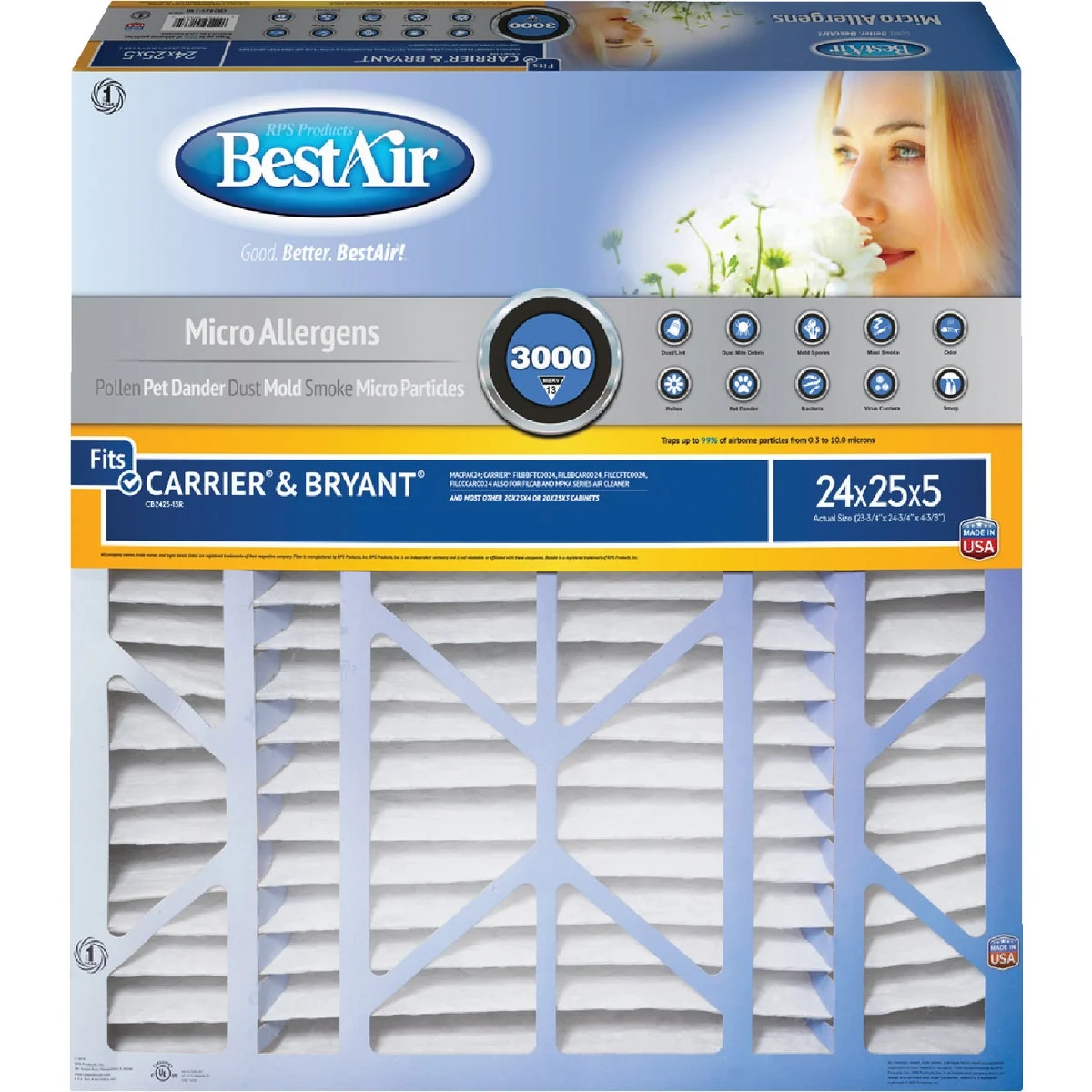 Optimized Air 24 In. x 25 In. x 5 In. Carrier Bryant MERV 13 Deep Pleat Furnace Filter Dependable