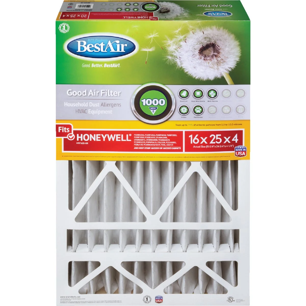 Solid Air 16 In. x 25 In. x 4 In. Honeywell MERV 8 Deep Pleat Furnace Filter Certified