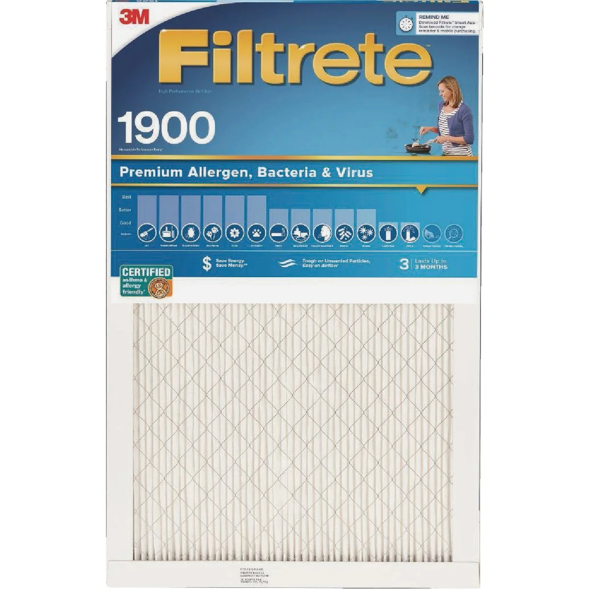 Convenient Filtrete 20 In. x 25 In. x 1 In. 1900 MPR Premium Allergen Bacteria Virus Furnace Filter MERV 13 Soft