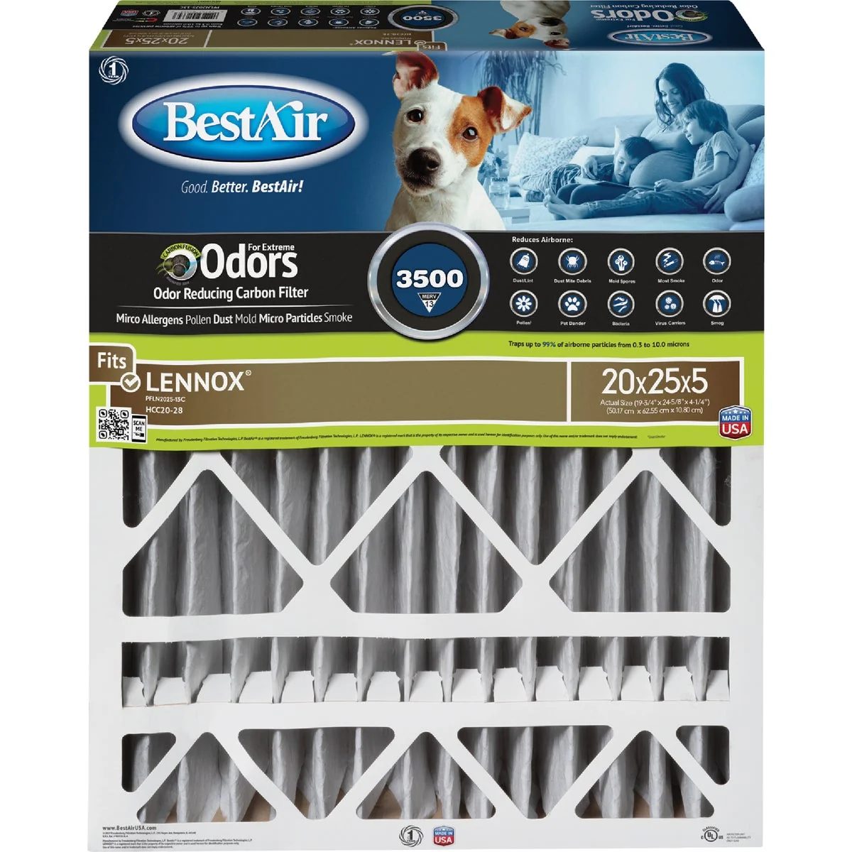 World-Class Air 20 In. x 25 In. x 5 In. Lennox MERV 13 Deep Pleat Furnace Filter Reusable