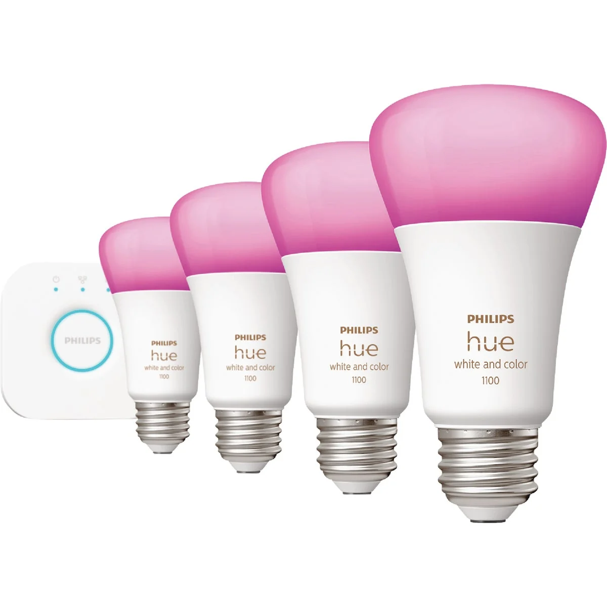 Solid Philips Hue 4-Bulb 75W Equivalent Warm White Color Ambiance A19 Medi Quality
