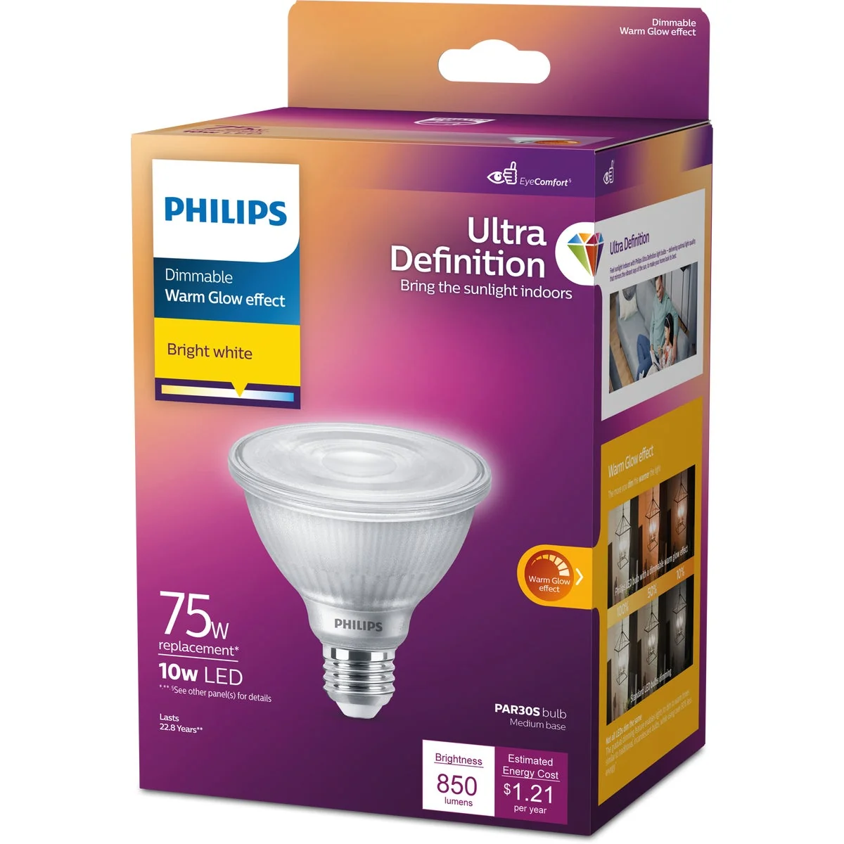 Dependable Philips Ultra Definition 75W Equivalent Bright White PAR30S Medium Dimmable LED Floodlight Light Bulb Effective