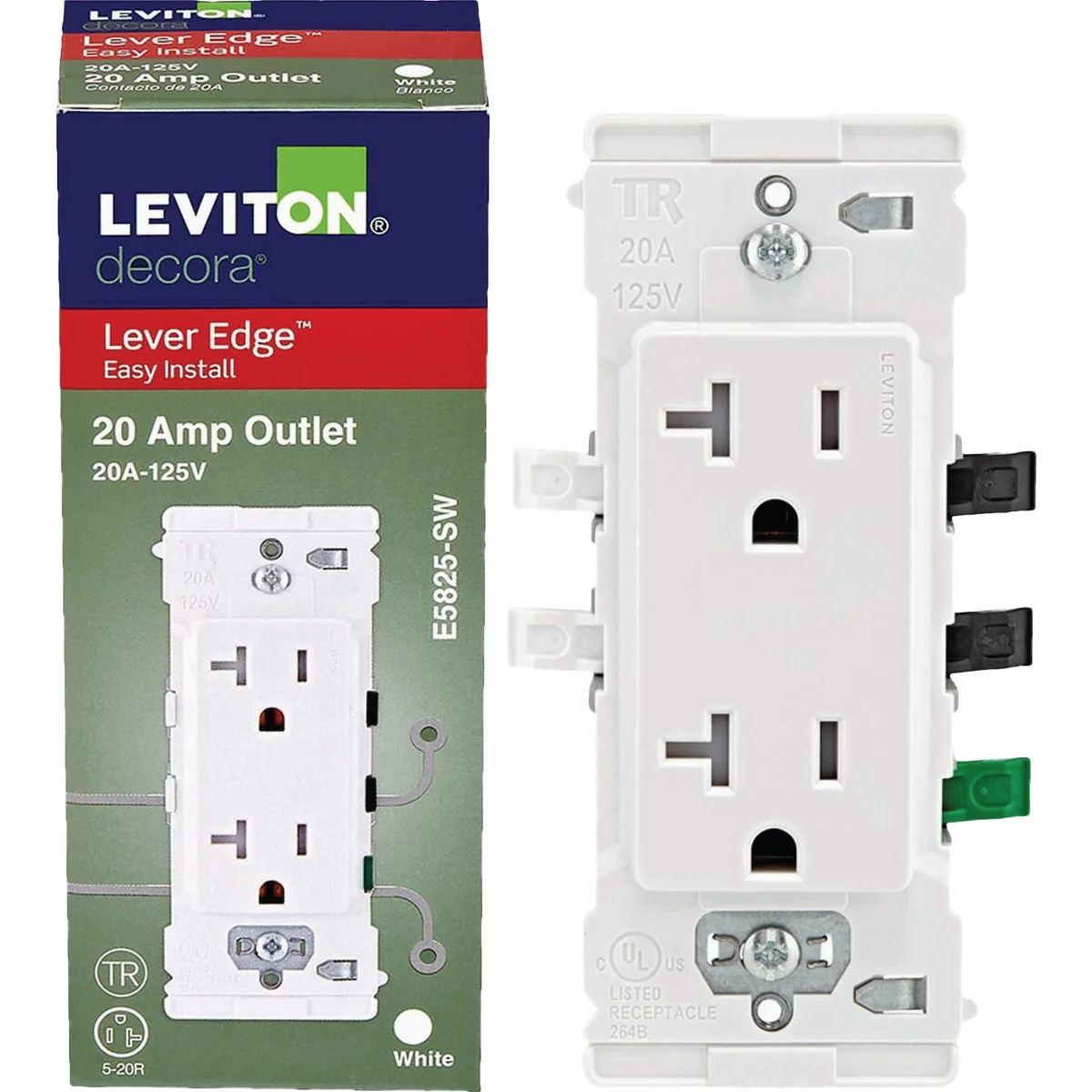 Soft Leviton Lever Edge White 20A Commercial Grade 5-15R Tamper Resistant Duplex Outlet Carefully Designed
