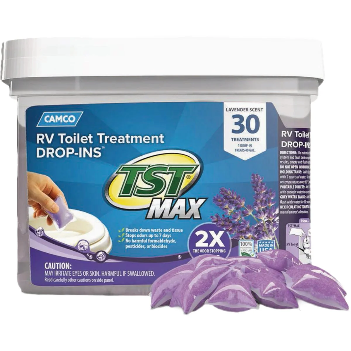 Solid Camco TST MAX RV Toilet Treatment Drop-Ins Lavender 30-Ct. Fast