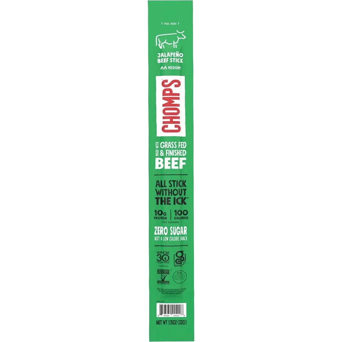 Convenient CHOMPS 1.15 Oz. Jalapeno Beef Stick Clean