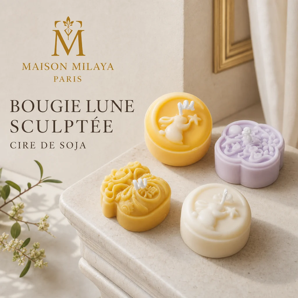 Stylish Bougie Lune Sculptée en Cire de Soja – Maison Milaya Innovative