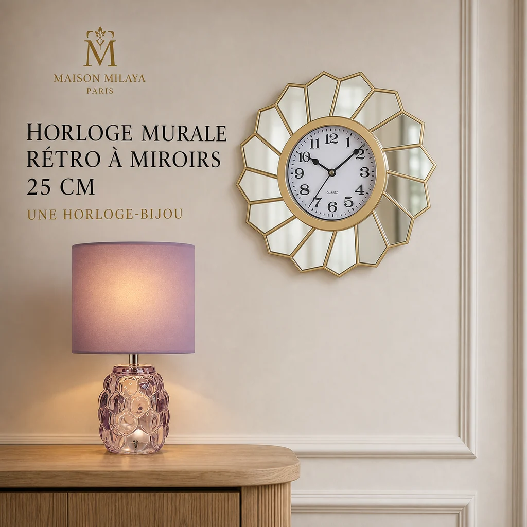 Trusted Horloge Murale Rétro à Miroirs 25 cm – Maison Milaya Next-Generation