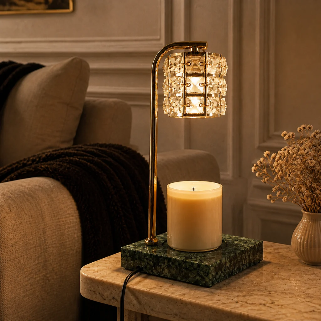 Exclusive Lampe Chauffe-Bougie à Abat-Jour Carré Facetté – Maison Milaya Natural