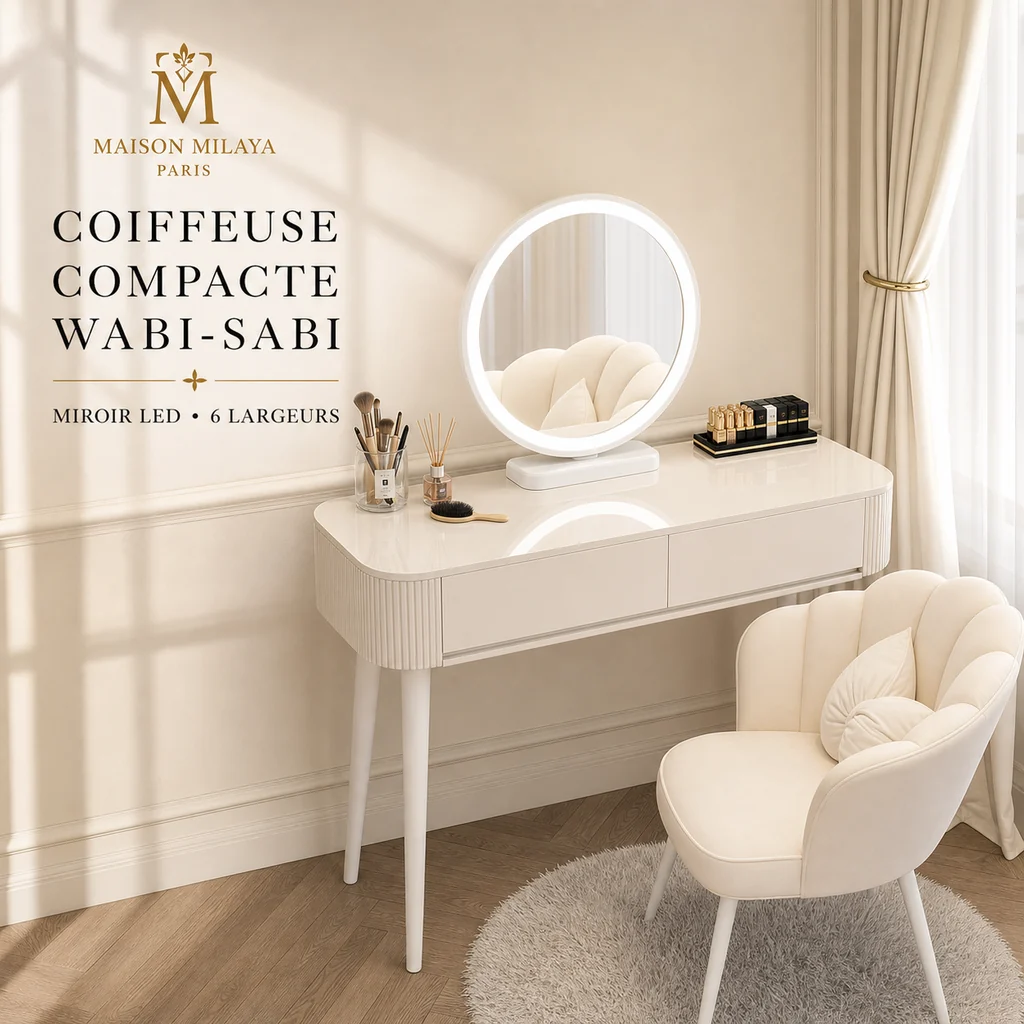 Contemporary Compact Dressing Table with LED Mirror and Storage – Maison Milaya Exclusive
