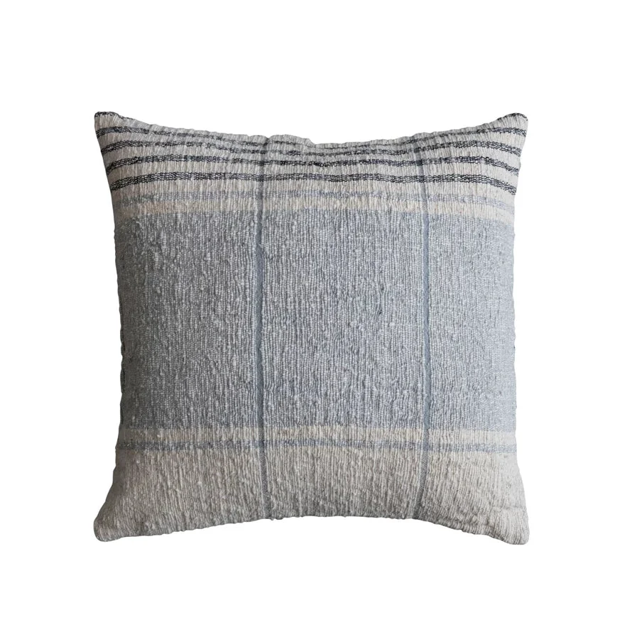 Dependable 20 Square Woven Cotton Slub Pillow w Stripes Enhanced
