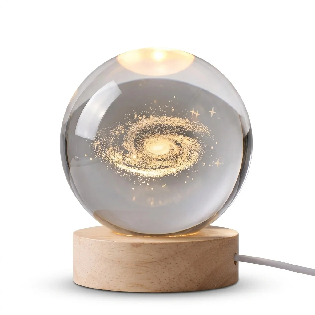 Responsible Crystal Ball Night Light 3D Earth Galaxy Wood Base Enhanced