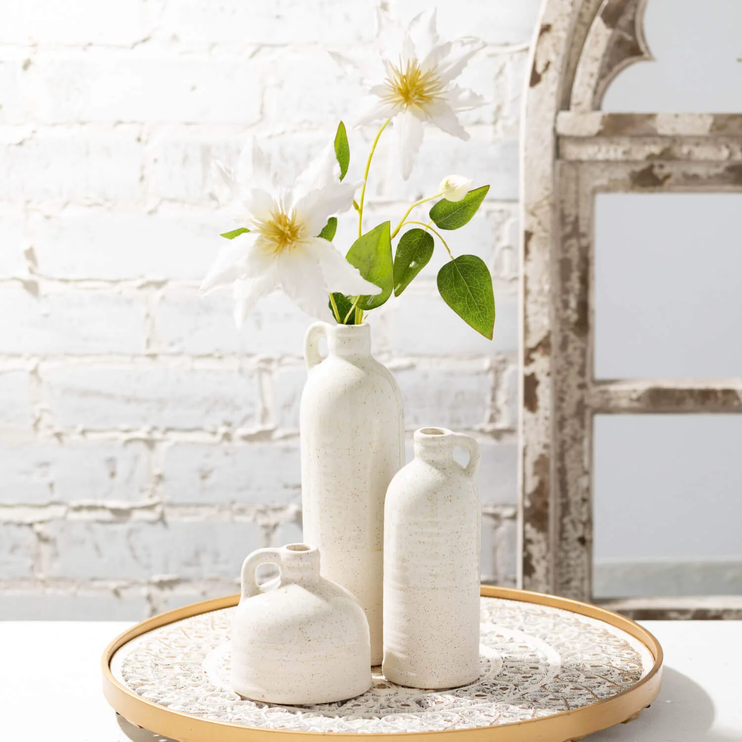 Certified Ceramic Jug Vase Speckled White Clean