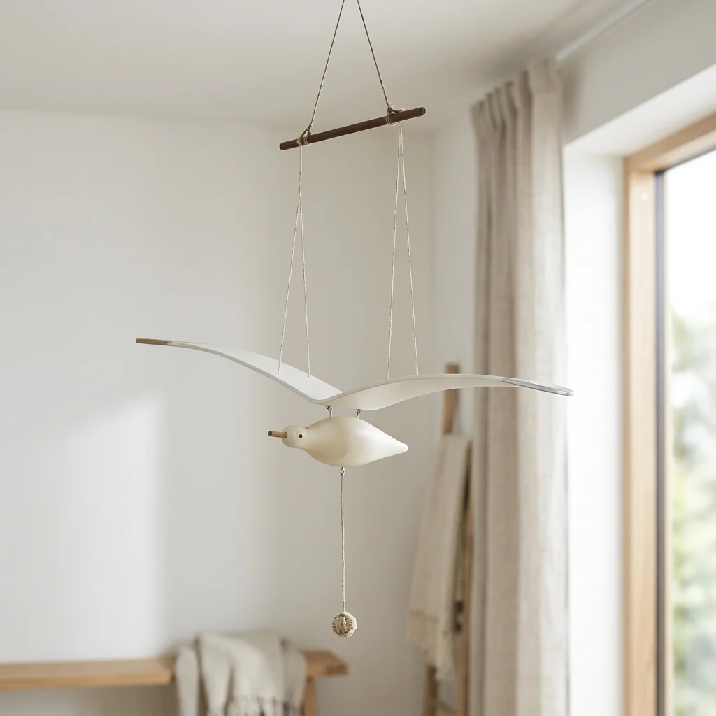 Soft Wooden Seagull Mobile Handmade Basswood Gentle Motion Expertly Made