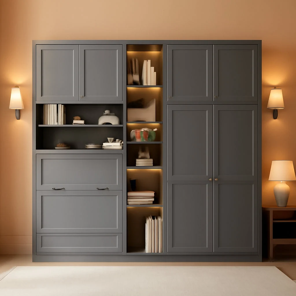 Expertly Made Twin Size Charcoalgray Murphy Cabinet Bed Wardrobe Easy-to-Use