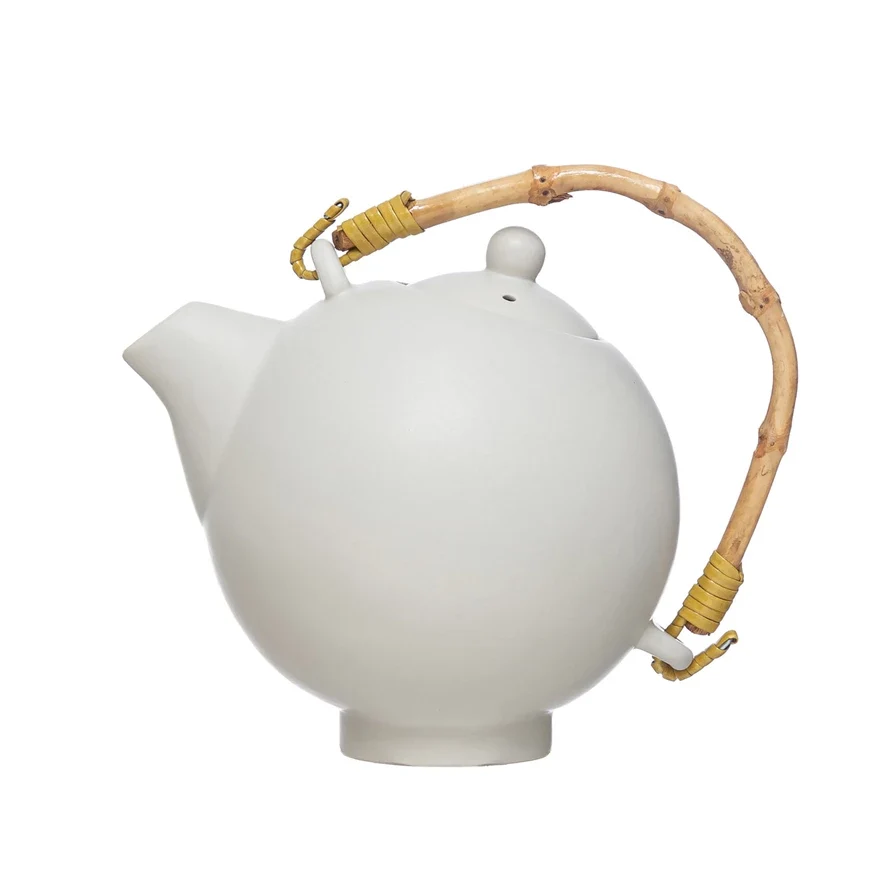 Optimized Stoneware Teapot with Bamboo Handle and Strainer Practical
