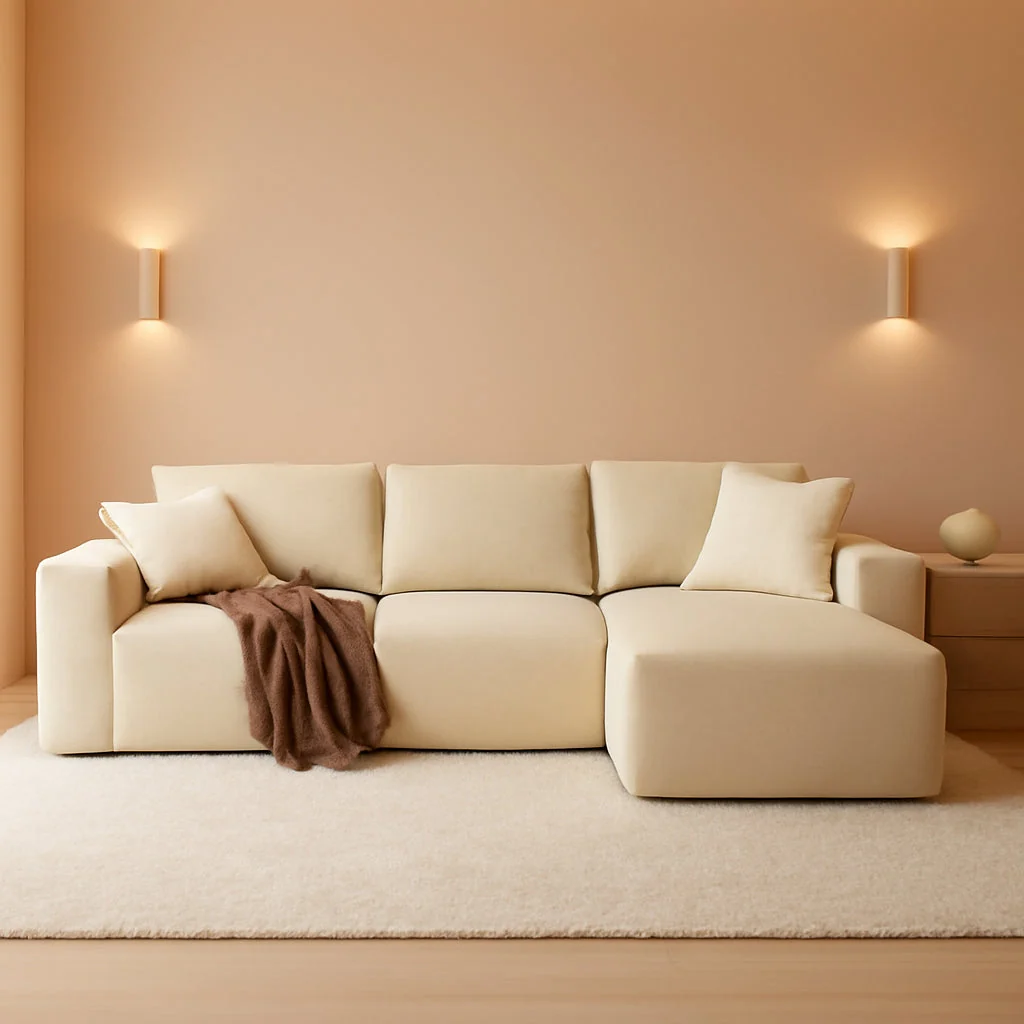 Sustainable 136Inch Modular L Shaped Sectional Sofa BeigeBoucle Clean
