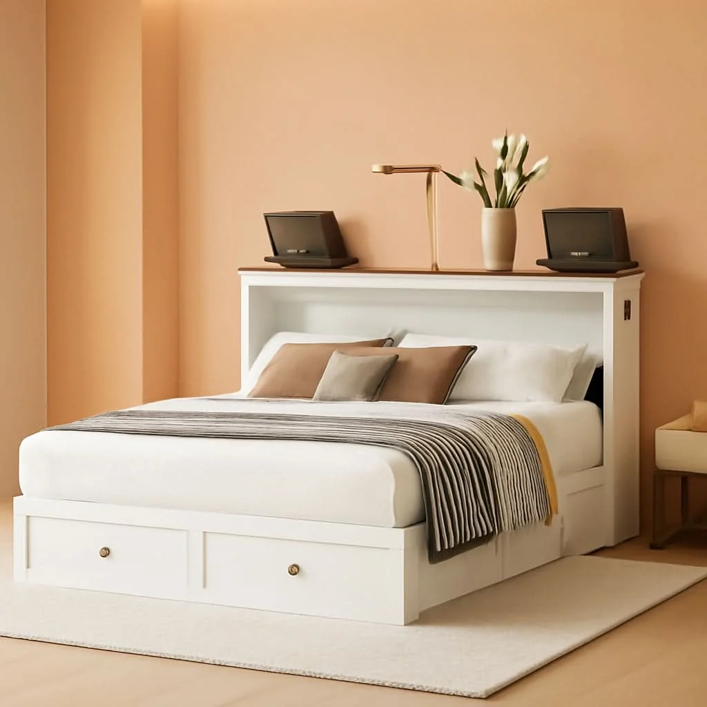 Classic White Queen Murphy Cabinet Bed USB Charging First-Class