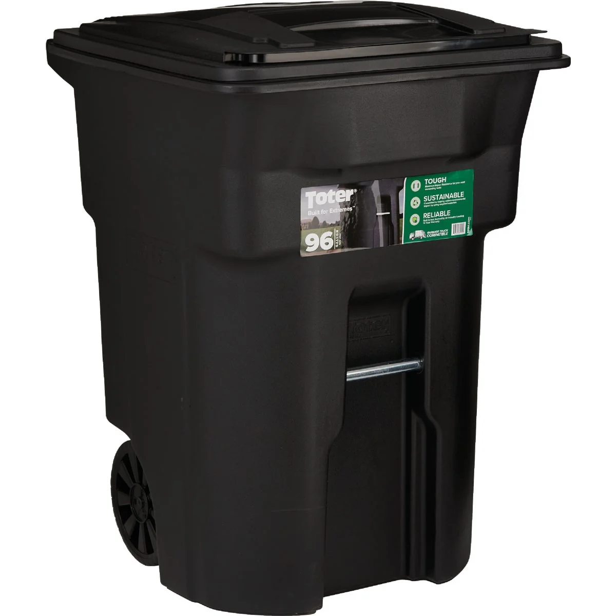 World-Class Toter 96 Gal. Black Outdoor Trash Can With Attached Lid and Wheels Dependable
