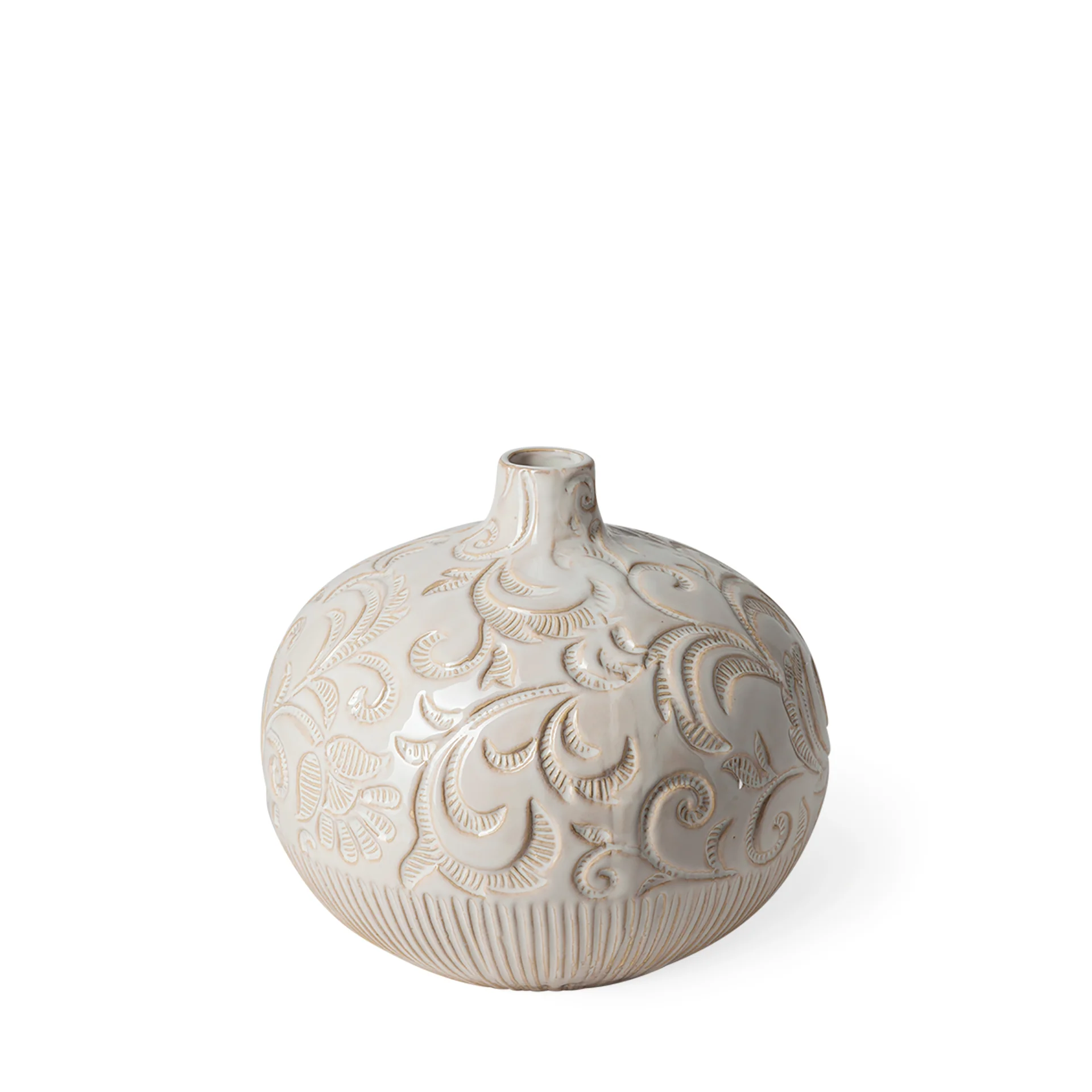 Minimalist Jadiza White Glaze Floral Patterned Ceramic Vase Convenient