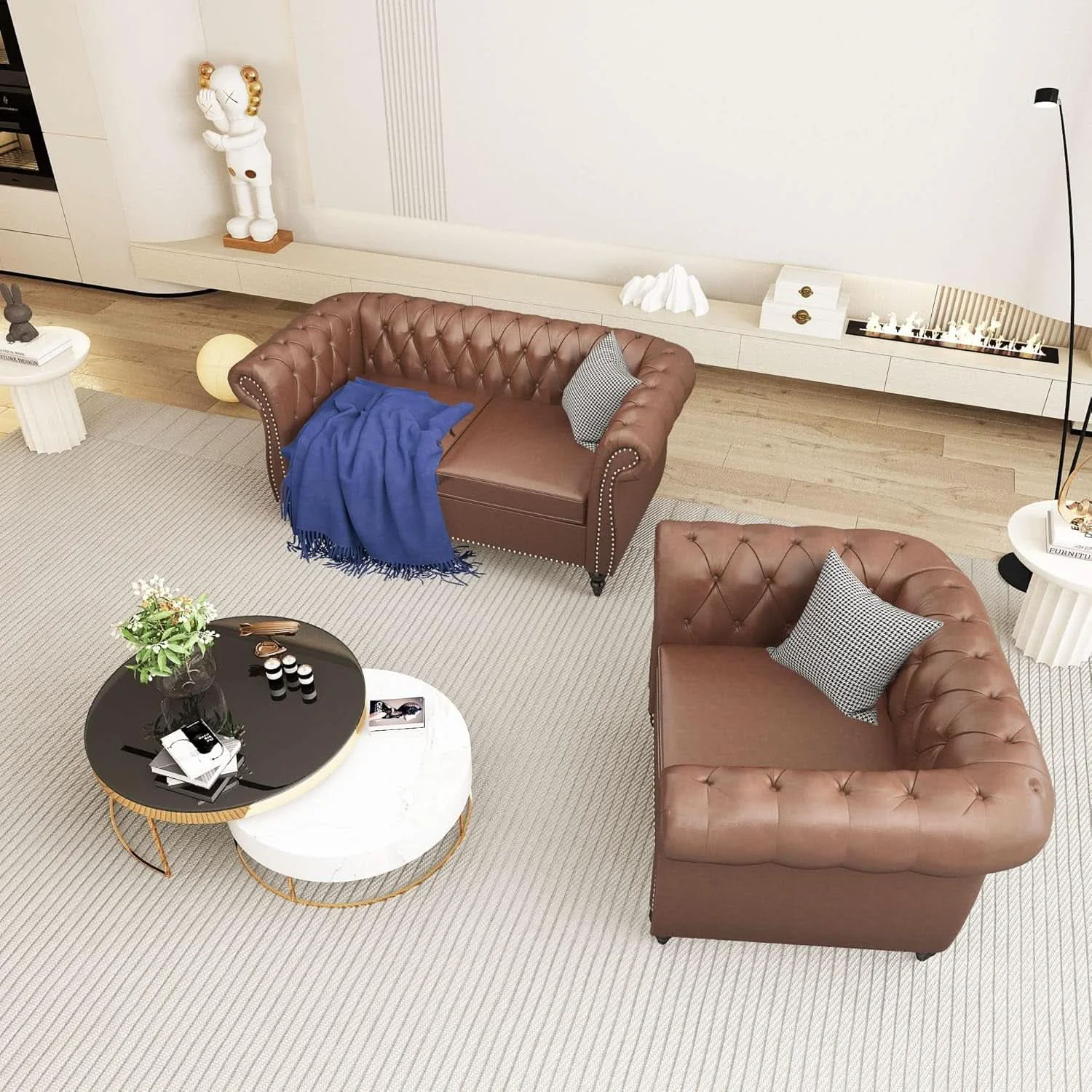 Trusted PU Brown Leather Modular Sectional Sofa Tufted Cushions Certified