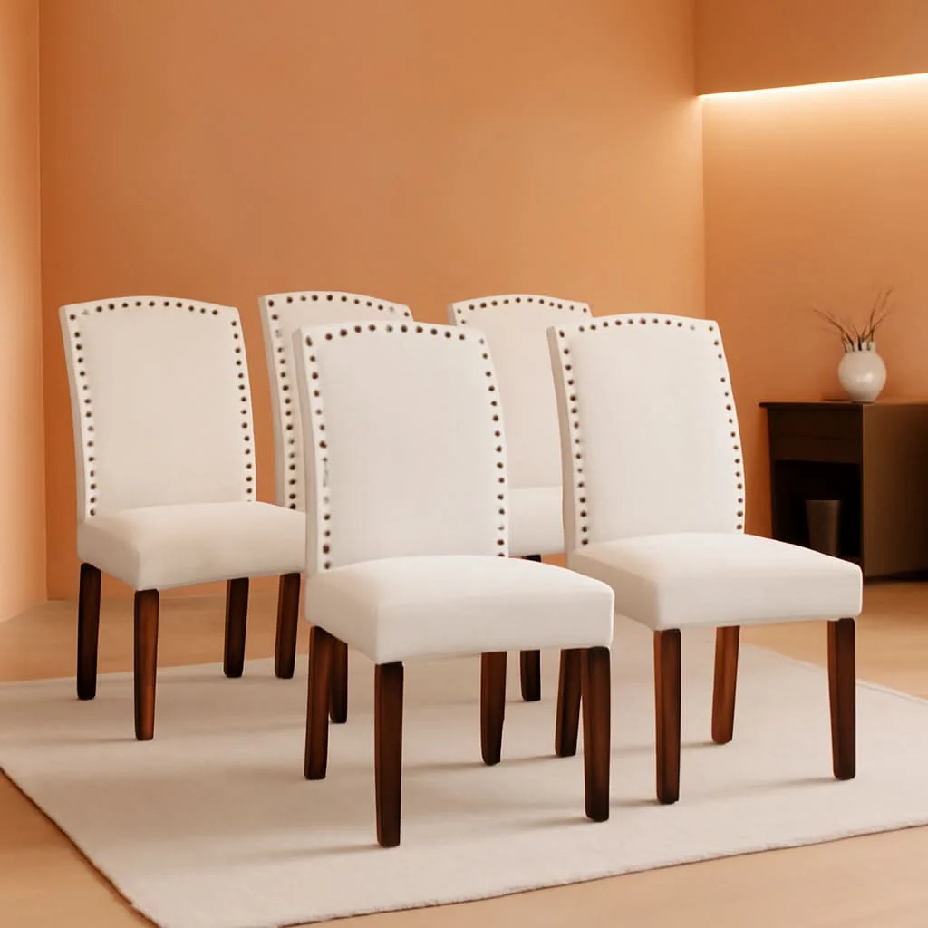 Verified Nailhead Trim Fabric Dining Chairs Light Grey Six Pack Carefully Designed