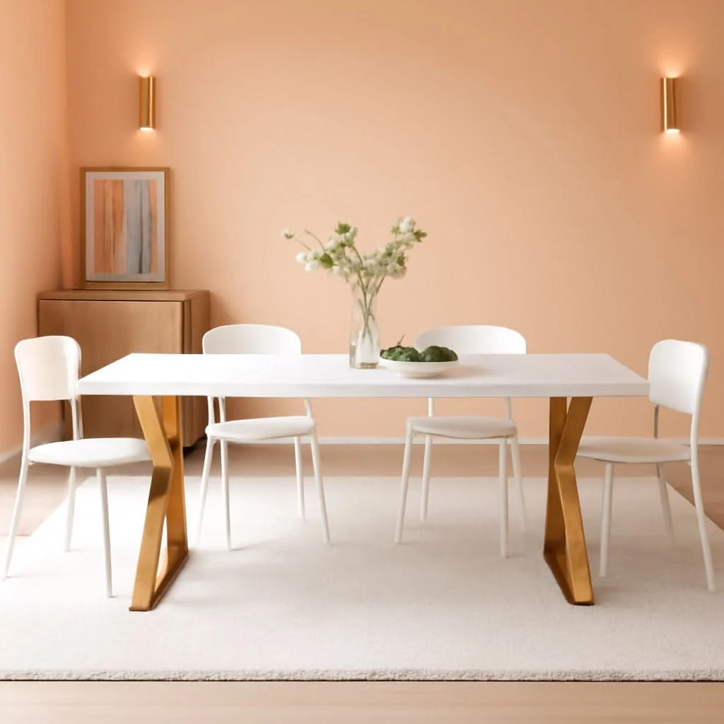 Fine Crafted White Gold Sector 87 Inch Modern Dining Table Home Excellent