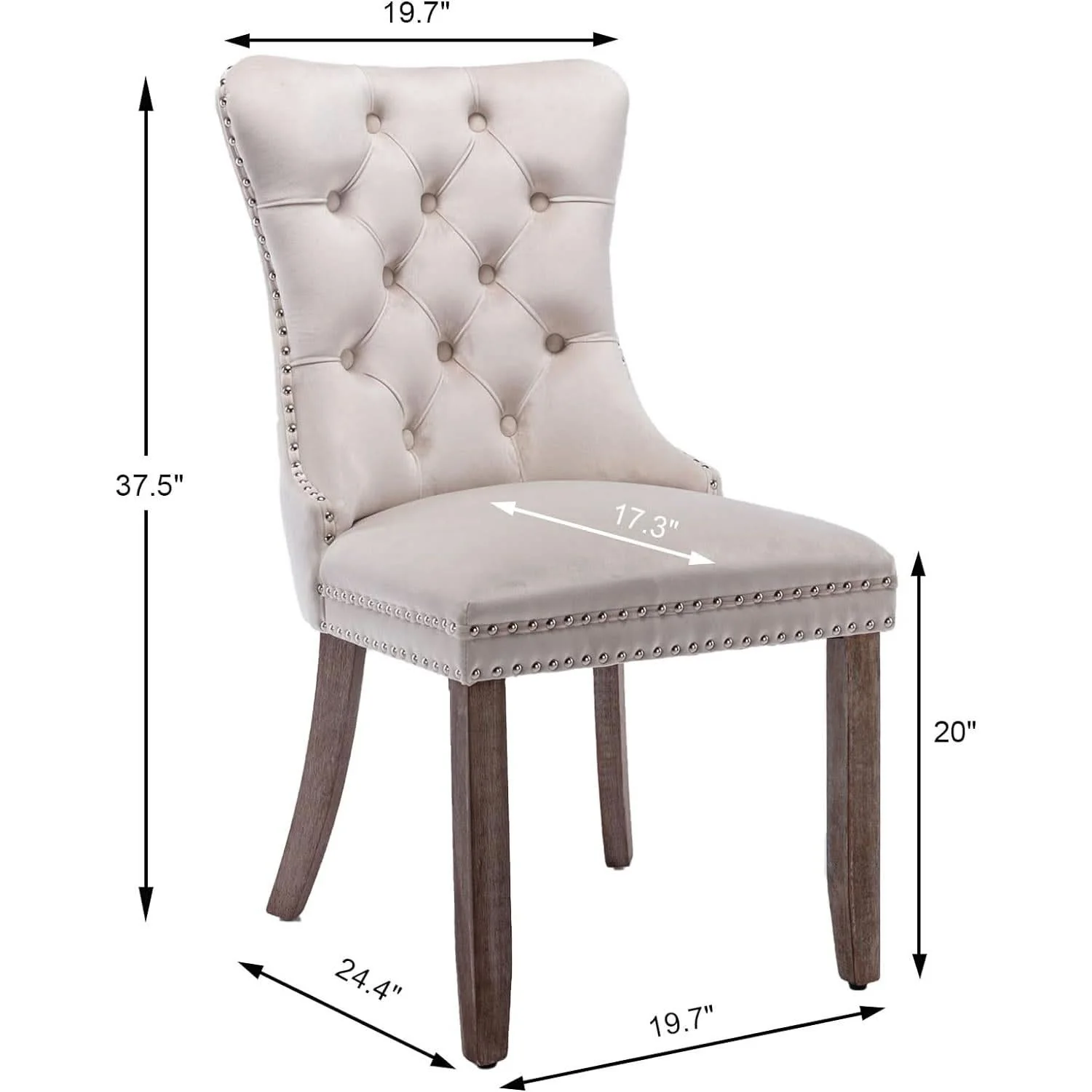 Fine Crafted Beige Velvet Dining Chairs Set Of Six Tufted Wingback Effective