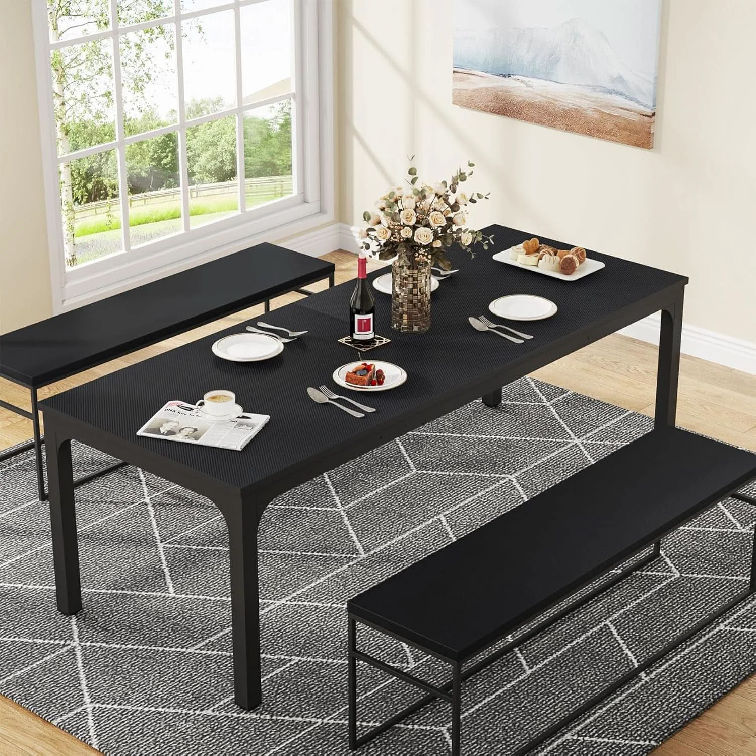 Contemporary Black 78 Inch Rectangle Dining Table For 6 To 8 People Next-Generation
